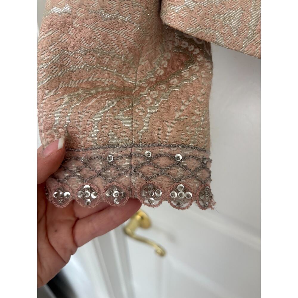 Andrea Behar Blush Pink Metallic Brocade Evening Jacket Sequin Beaded Trim Sz 6 - Picture 6 of 6